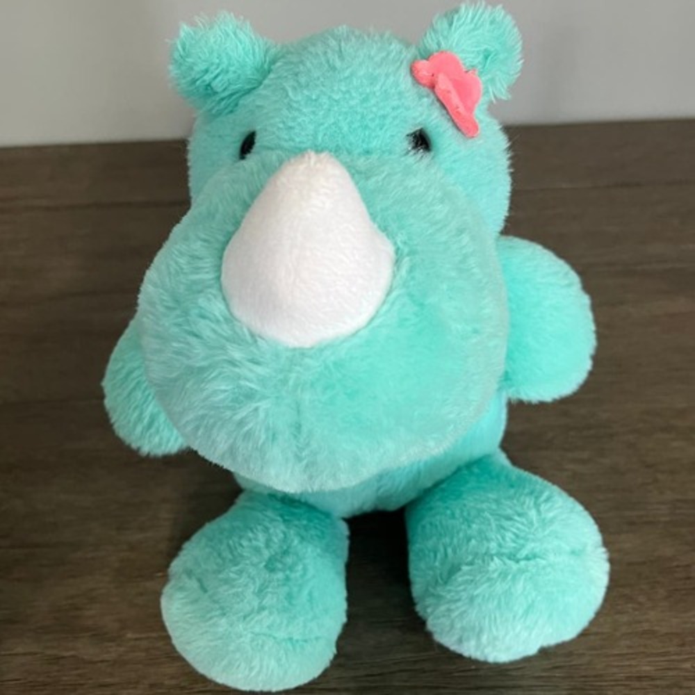 Animal Adventure Teal Rhino with Bow Plush
